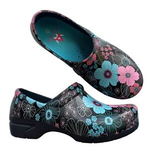Anywear Women’s Sz 6 Pink Blue Stylish Garden Pewter SR Angel Nursing Shoes Clog